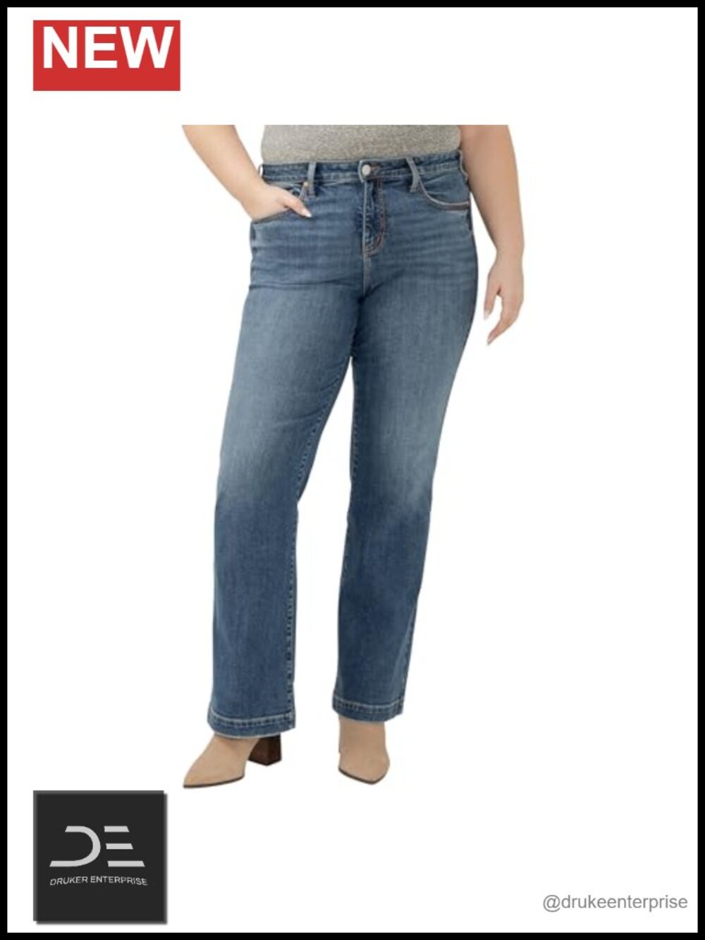 Silver Jeans Plus High Rise Curvy Fit Trouser Leg Jeans Cotton Blend Stretch 13"